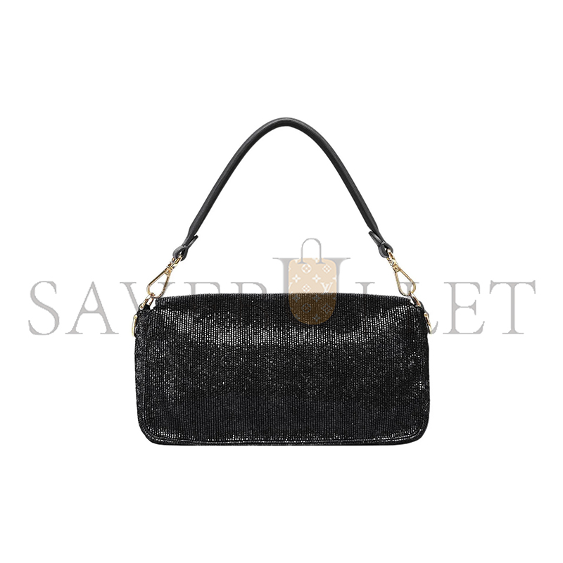 FENDI BEADED BAGUETTE BLACK SHOULDER BAG 8BR600AM2LF0KUR (27*15*6cm)